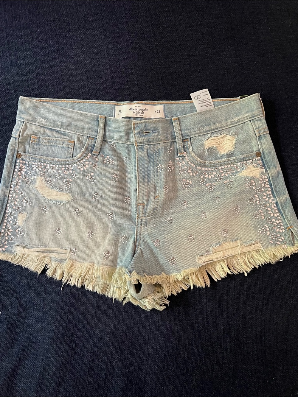 Abercrombie & Fitch Light Blue Denim Shorts with Crystal Accents